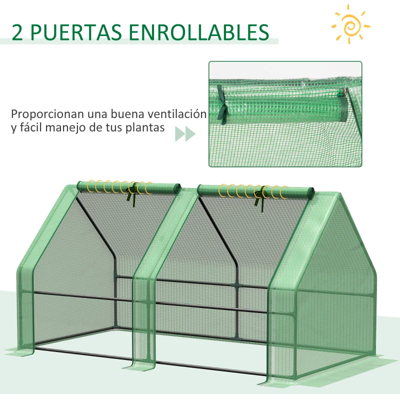 Outsunny Invernadero de Jardín Terraza 180x90x90 cm Tipo Caseta Tubo de Acero con 2 Ventanas  Enrollables Vivero Casero para Cultivo Plantas Verduras Verde