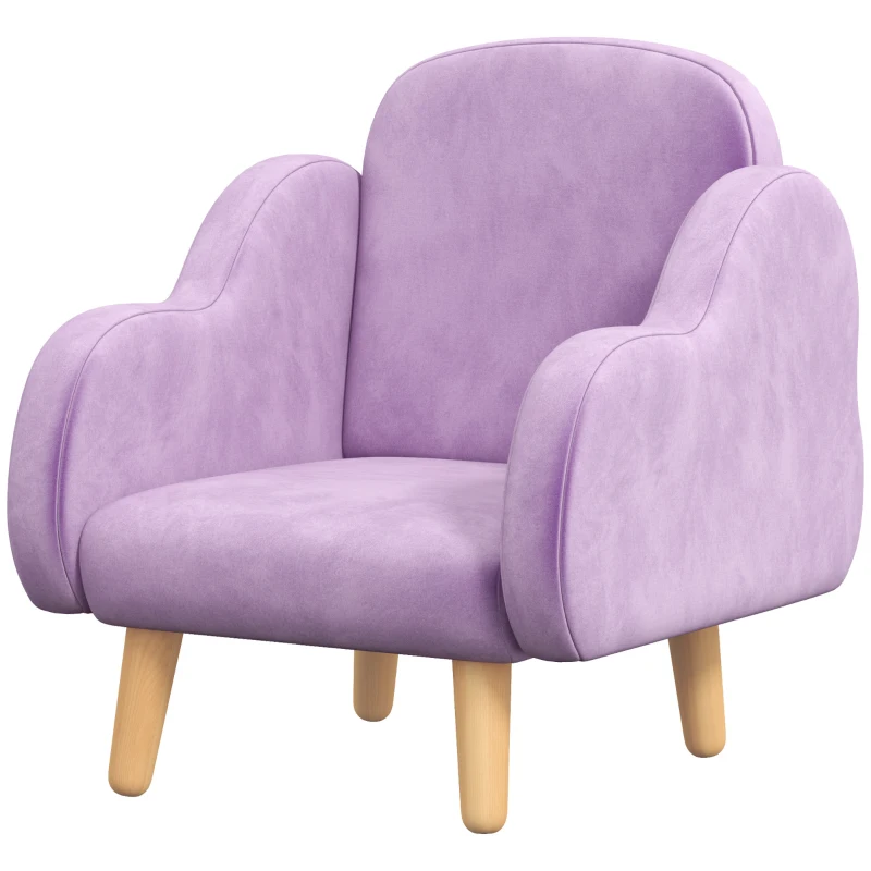 ZONEKIZ Kids Armchair Toddler Sofa Children Chair with Arm Rest, Wooden Frame, Velvet, PP Legs, Cloud Shape, for Ages 1.5-3 Years - Purple