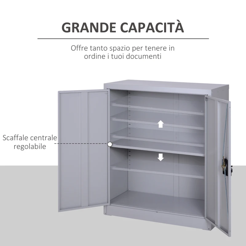 Vinsetto Armadietto Mobile Ripiano Regolabile Chiusura di Sicurezza per Casa Ufficio Garage Acciaio 80x40x92.5cm Grigio