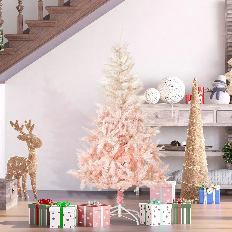 HOMCOM 5FT Pink Artificial Christmas Tree Holiday Home Decoration Ornament w/ Metal Stand Fully Pretty Home Office Joy