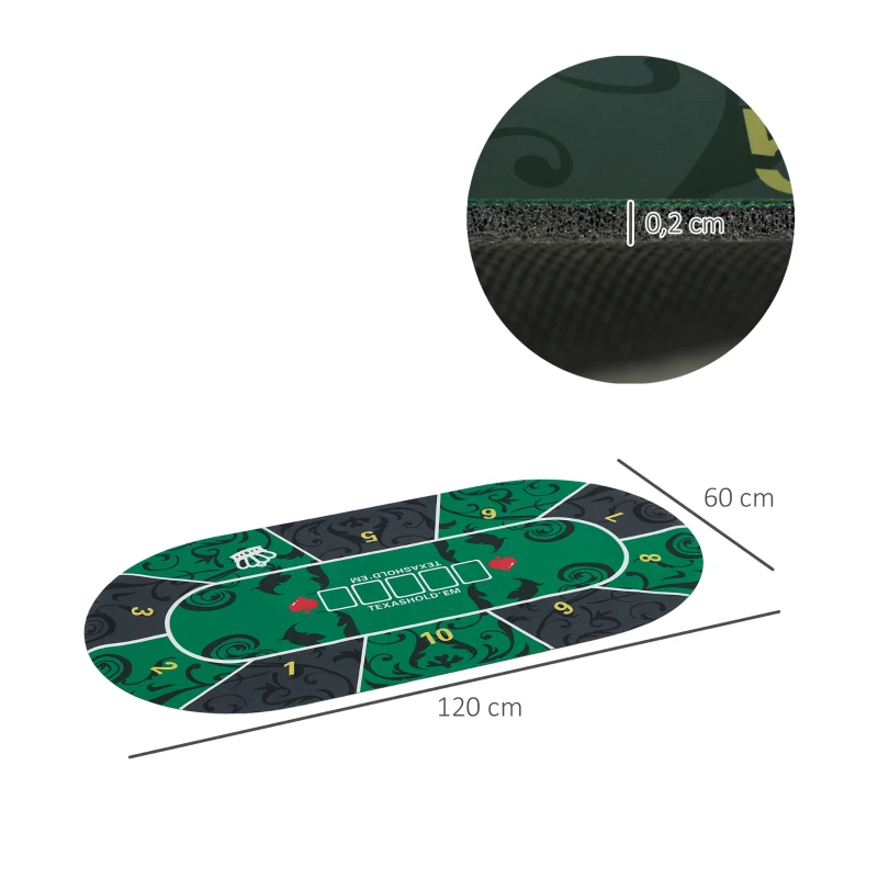 SPORTNOW Tapis de poker dessus de table de poker jusqu'à 6 joueurs sac de transport antidérapant 120 x 60 x 0,2 cm vert et noir