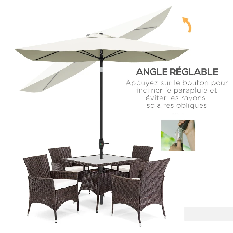 Outsunny Parasol rectangulaire inclinable 2 x 3 m avec manivelle toile polyester imperméabilisée haute densité 180 g/m² beige