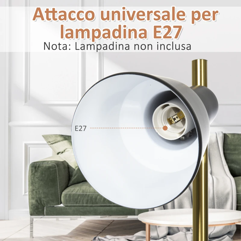 HOMCOM 150cm Lampada a Piantana da Terra con 3 Paralumi Regolabili, Base Rotonda, Interruttore a Pedale, in Metallo, Bronzo, 32x32x150cm