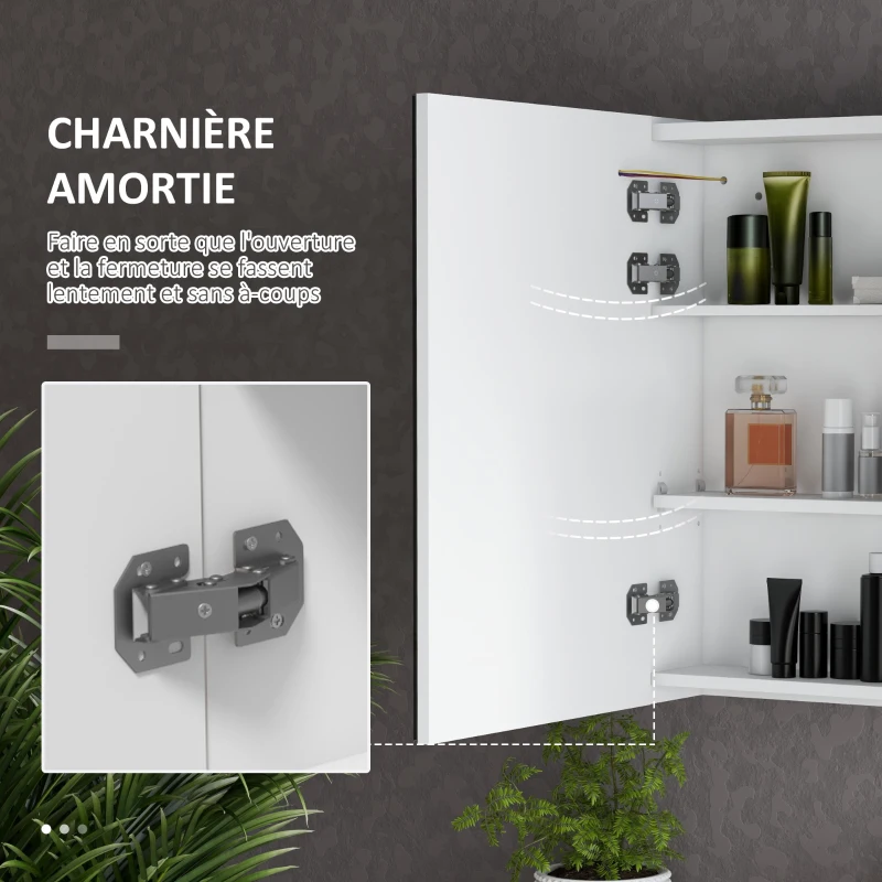 kleankin Armoire murale miroir avec éclairage LED de Salle de Bain 2 en 1, dim. 90L x 15l x 70H cm