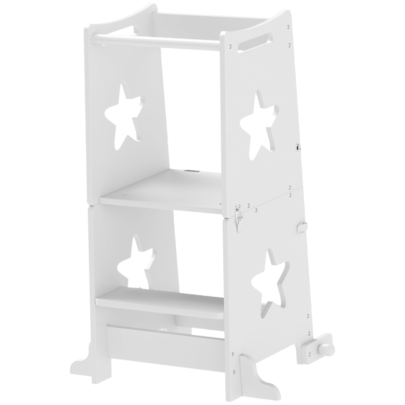 AIYAPLAY 2-in-1 Toddler Step Stool with Safety Rail for Kitchen, Bathroom, White