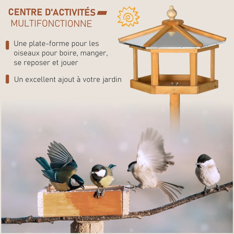PawHut Mangeoire sur pied en bois station à oiseaux support décoration de jardin Ø 57,7 x 153 cm