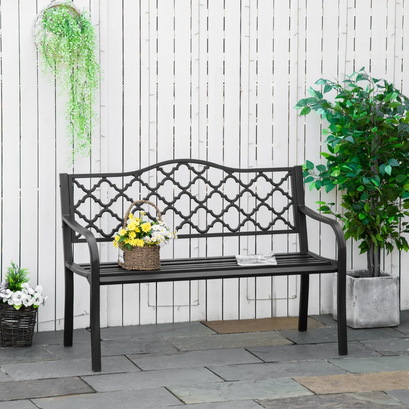 Outsunny Banc 3 Places de Jardin terrasse Style Rural Chic 128L x 60l x 89H cm métal époxy anticorrosion Fonte Brun
