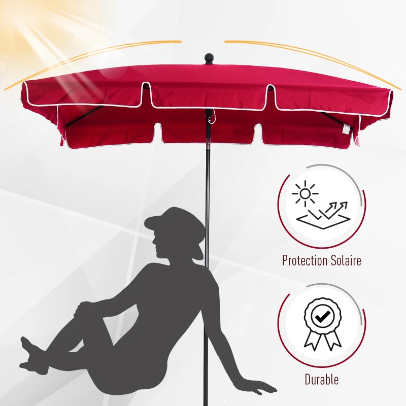 Outsunny Parasol de jardin Parasol droit rectangulaire inclinable alu métal polyester haute densité 2 x 1,3 m rouge