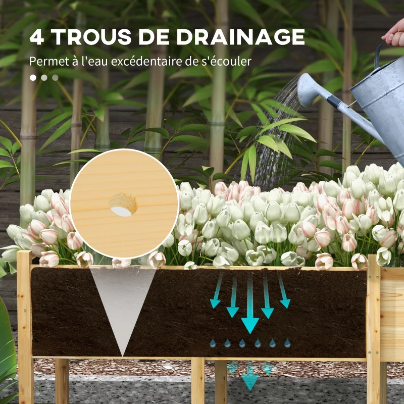 Outsunny Jardinière sur Pieds Potager surélevé, Inserts d'irrigation + Feutre de Drainage Inclus Bois Sapin pré-huilé