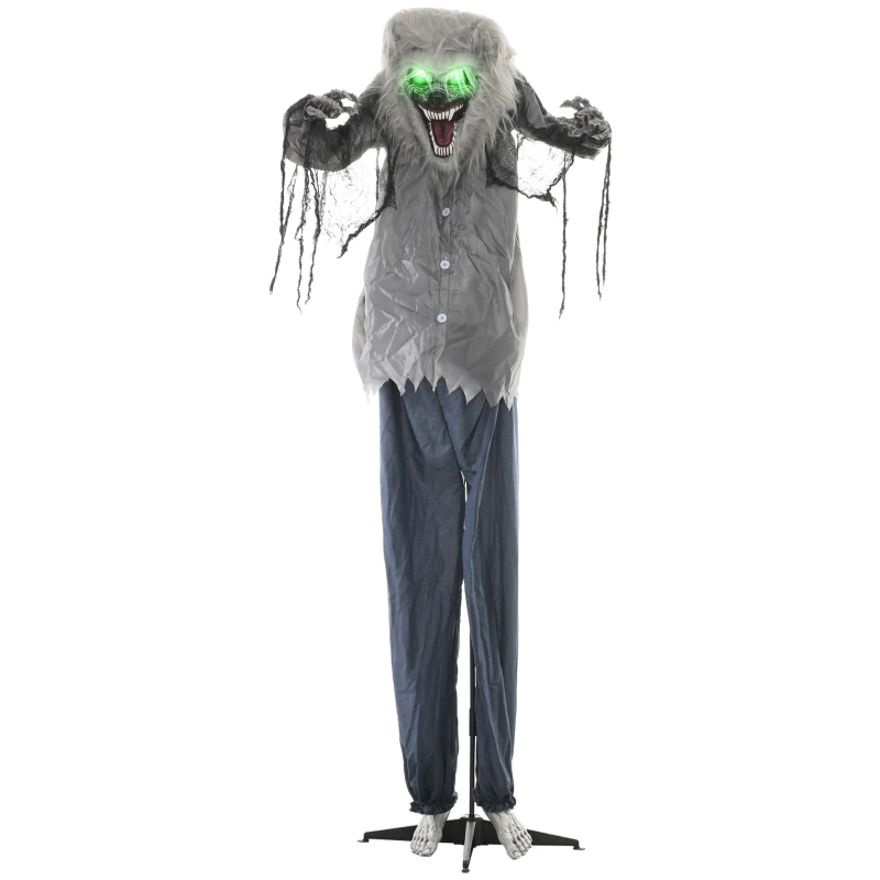 HOMCOM 6'8" Skeleton Werewolf Halloween Animatronic, with Glowing Eyes