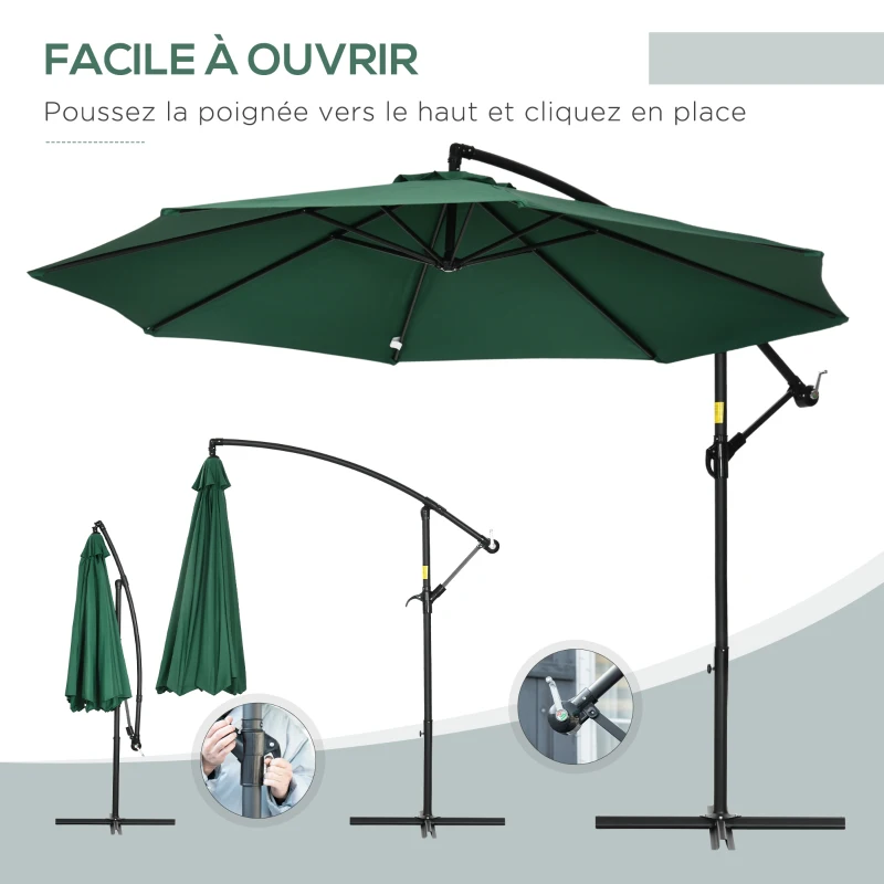 Outsunny Parasol déporté hexagonale 2,9 m inclinable avec manivelle et dispositif de rotation 360 ° protection UV acier vert