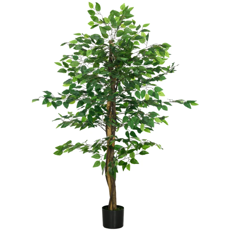 HOMCOM Artificial Ficus Tree, with Weighted Plant Pot - Green