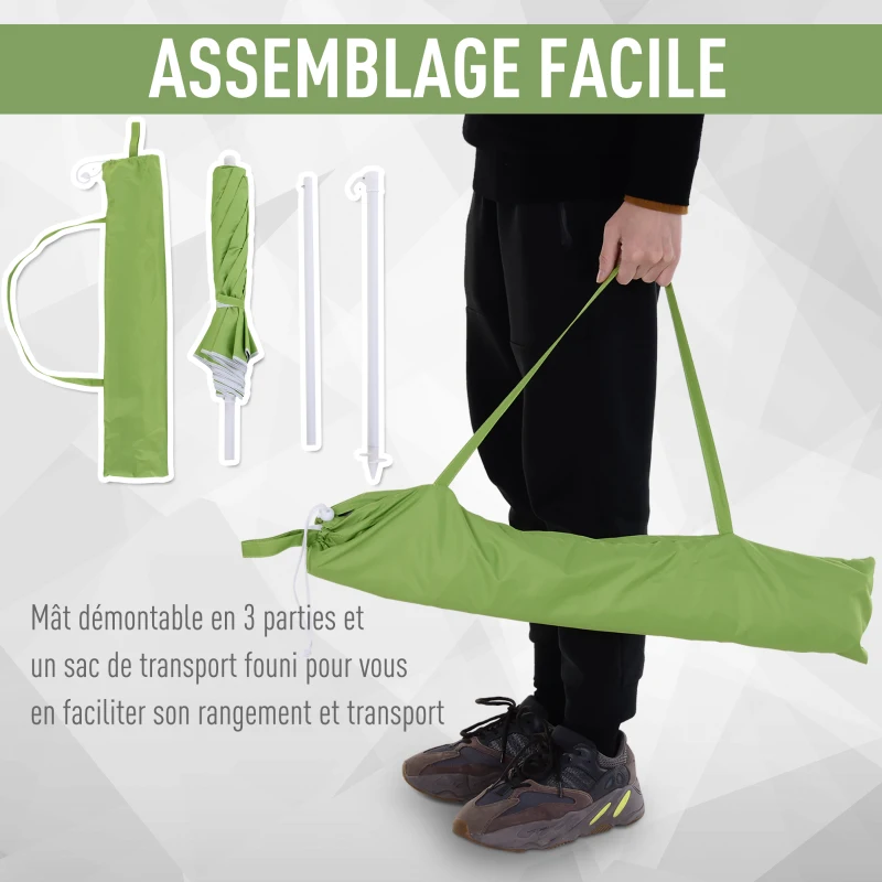 Outsunny Parasol de plage Parasol inclinable octogonal Ø 160 cm tissu polyester haute densité anti-UV mât démontable sac de transport inclu vert