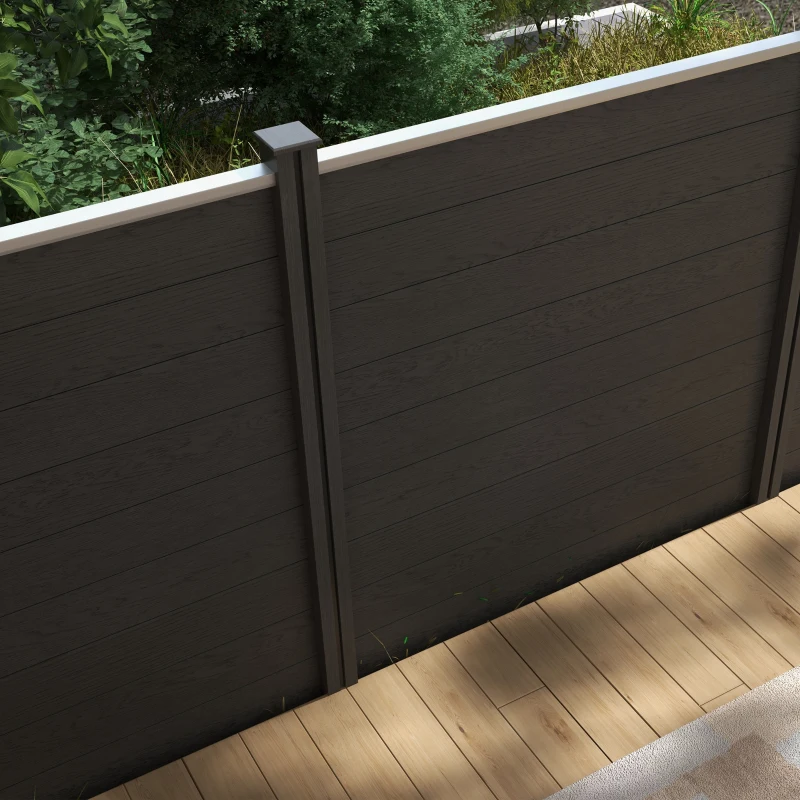 Outsunny Clôture de jardin occultant en WPC bois composite et aluminium extérieur avec pieds - modulable, 186L x 187H cm, gris