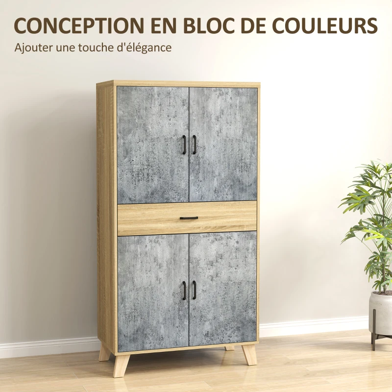 HOMCOM Armoire de cuisine buffet cuisine meuble de rangement avec 2 placards à portes double, étagères réglables et tiroir