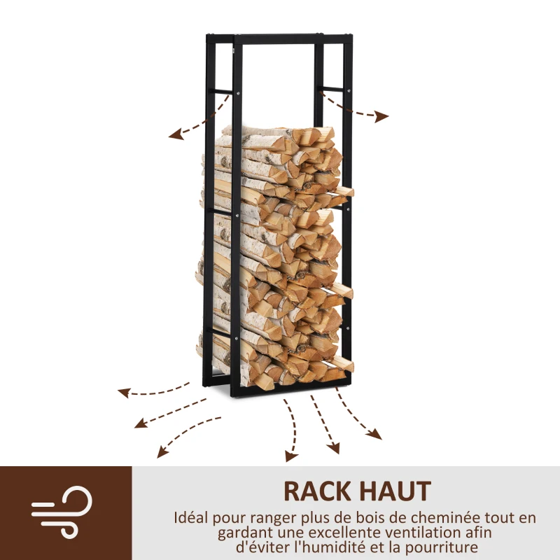 HOMCOM Range bûches Etagère porte bois de cheminée porte-bûches intérieur et extérieur charge max. 100 Kg dim. 60L x 25l x 150H cm métal noir