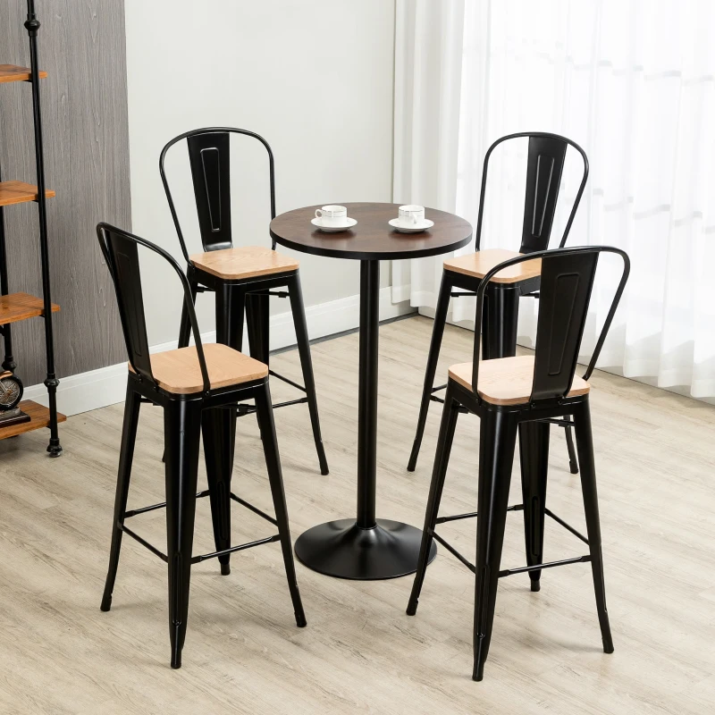HOMCOM Lot de 4 tabourets de Bar Industriel avec Dossier Repose-Pied Hauteur Assise 76 cm métal café foncé Panneaux Multicouches Imitation Bois Clair