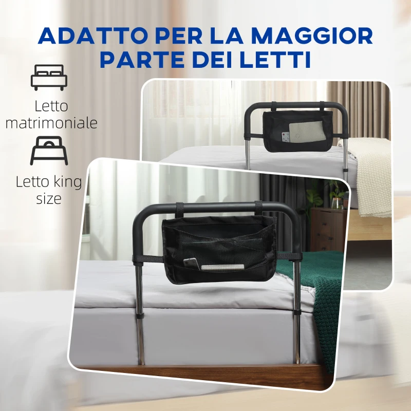 HOMCOM Maniglia per Letto con Altezza Regolabile in Acciaio con Impugnatura Morbida, Argento