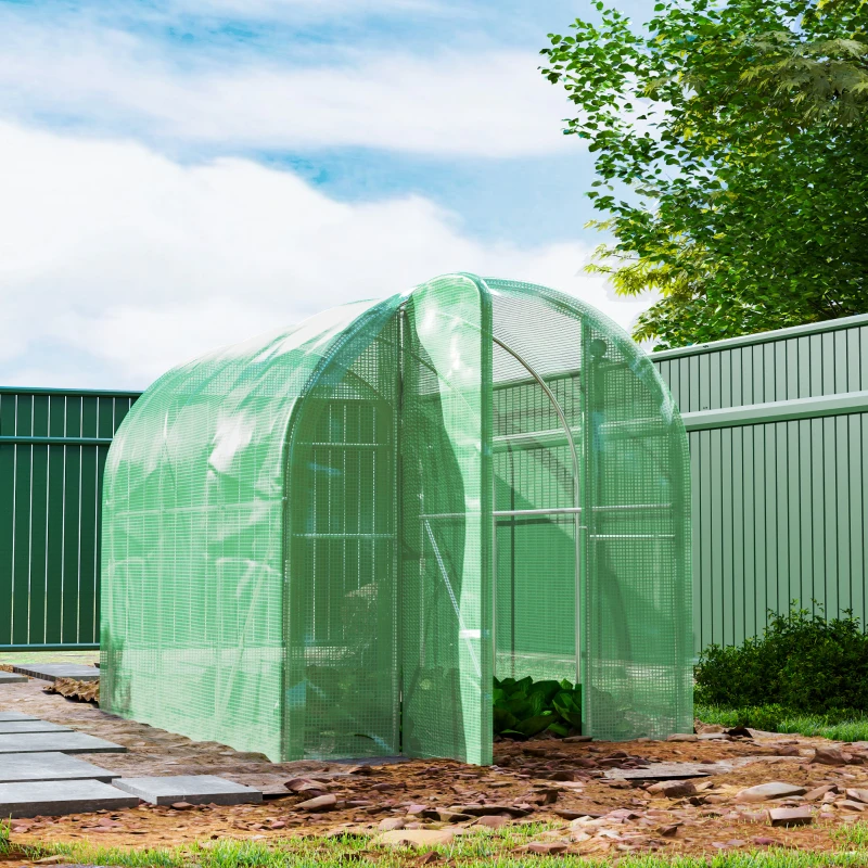 Outsunny 3 x 2 x 2m Polytunnel Greenhouse with Hinged Door, Walk-in Grow House Tent with PE Cover and Galvanised Steel Frame, Green
