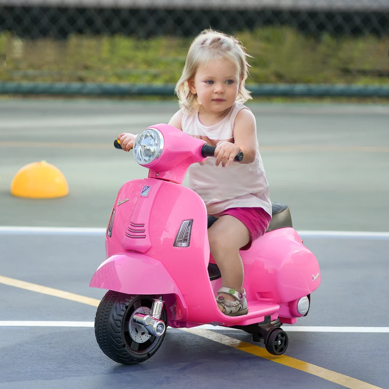 HOMCOM Moto Eléctrica Vespa para Niños de 18-36 Meses Moto de Batería 6V con Faro Bocina y 4 Ruedas 66,5x38x52 cm Rosa(m-2)