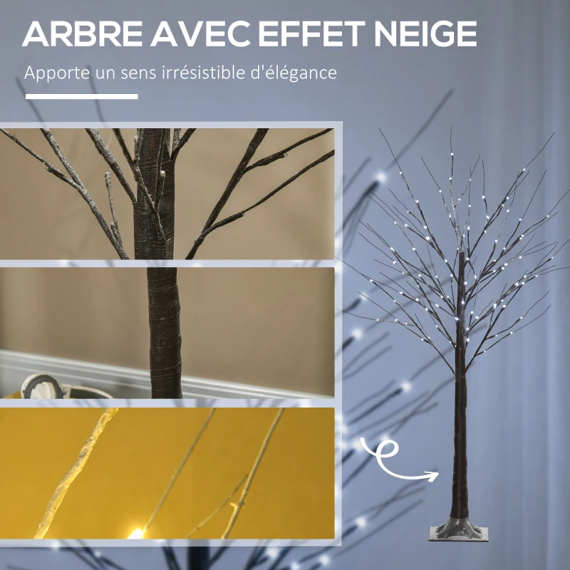 HOMCOM Arbre lumineux LED - décoration lumineuse blanc froid - 96 LEDs - usage intérieur - 150 cm - décoration de noël chambre maison marron