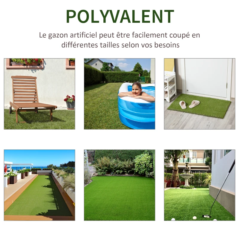 Outsunny Lot de 2 gazons synthétiques artificiels Moquette extérieure dim. 4L x 1l m Herbes Hautes denses 2 cm Vert