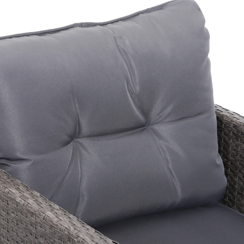 Outsunny Conjunto Muebles Ratán de Jardín Exterior 5 Pcs Sillón Mesa de Café y Taburete Reposapiés Cojín Incluido Marco Acero Color Gris
