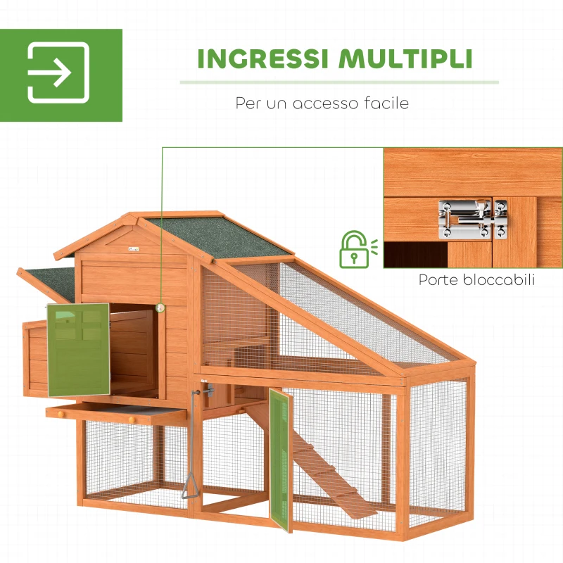 PawHut Pollaio da Giardino per 1-2 Galline con Area per Cova, Casetta e Spazio Aperto, in Legno e Metallo, 179x67x115 cm
