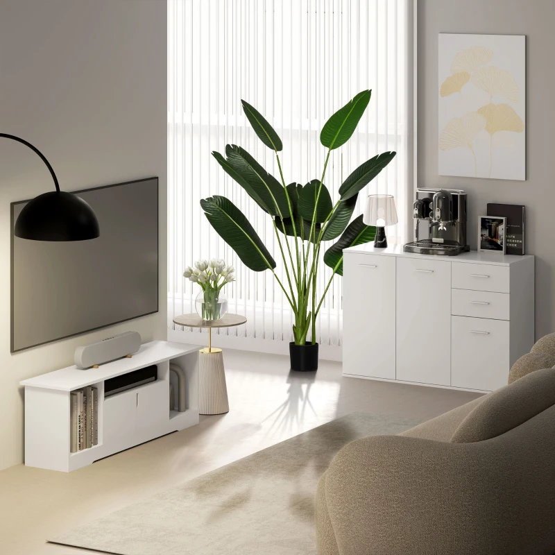 HOMCOM Armario de Cocina con 2 Puertas Buffet de Salón Moderno con 2 Cajones Estante Ajustable 106x35x76cm Blanco Brillante(m-9)