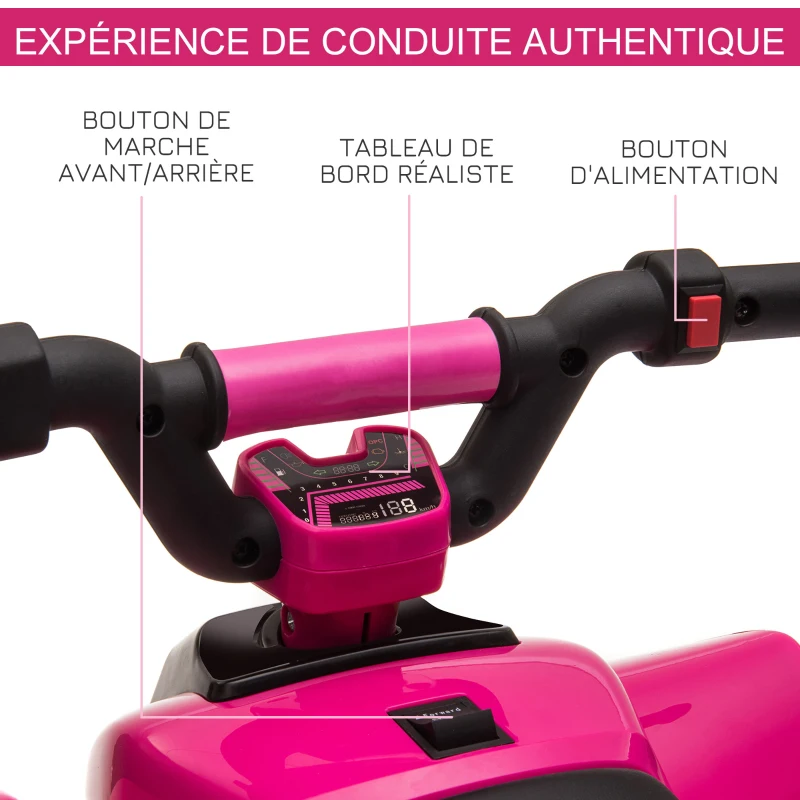 HOMCOM Quad électrique pour enfants 18-36 mois véhicule à batterie 6V avec marche avant et arrière 72 x 40 x 45,5 cm rose(m-5)