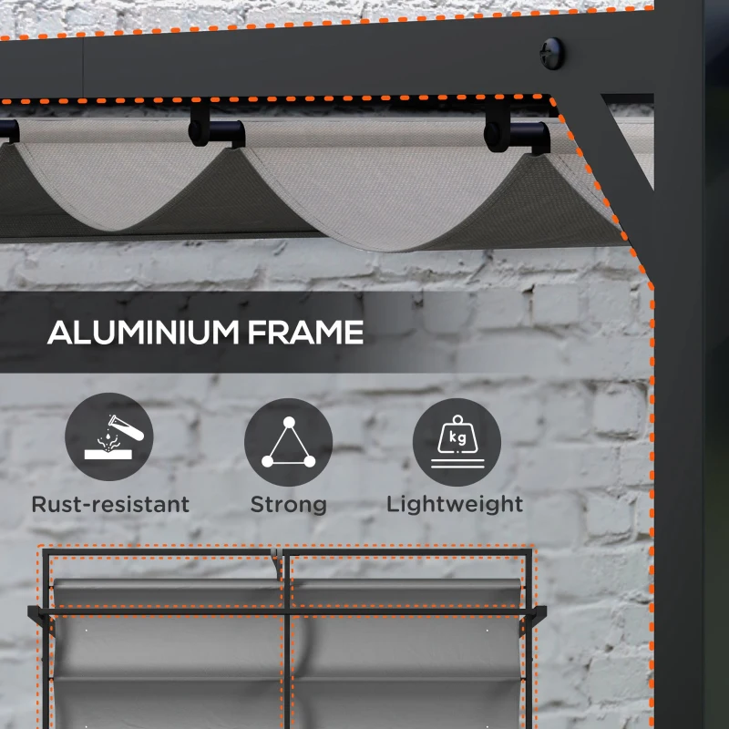 Outsunny Aluminium Pergola with Retractable Roof, 3x4m Garden Shelter for Patio Deck in, Dark Grey