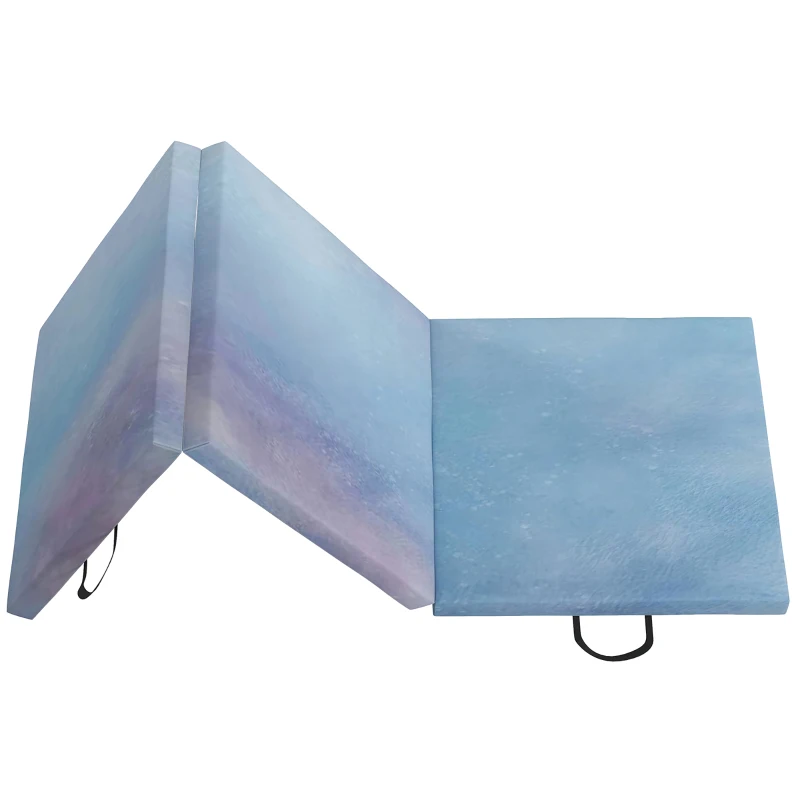 HOMCOM Tapis de gymnastique yoga pilates fitness pliable en 3 panneaux avec poignées revêtement synthétique 180 x 60 x 5cm bleu