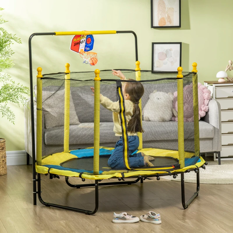 ZONEKIZ Trampoline rond enfant avec filet de protection capacité 50 kg pour adultes et enfants diamètre 140 cm jaune et noir