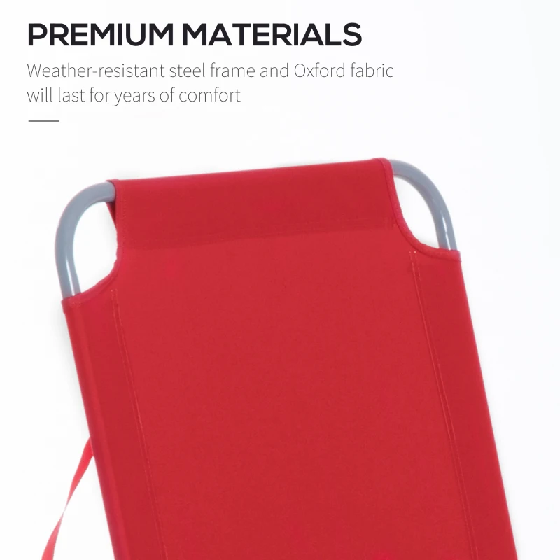 Outsunny Zonnebed, Opvouwbaar, Verstelbare Rugleuning, Roestvrij Metalen Frame, 187 x 55 x 24, Rood