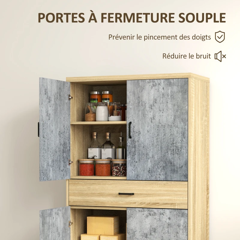 HOMCOM Armoire de cuisine buffet cuisine meuble de rangement avec 2 placards à portes double, étagères réglables et tiroir