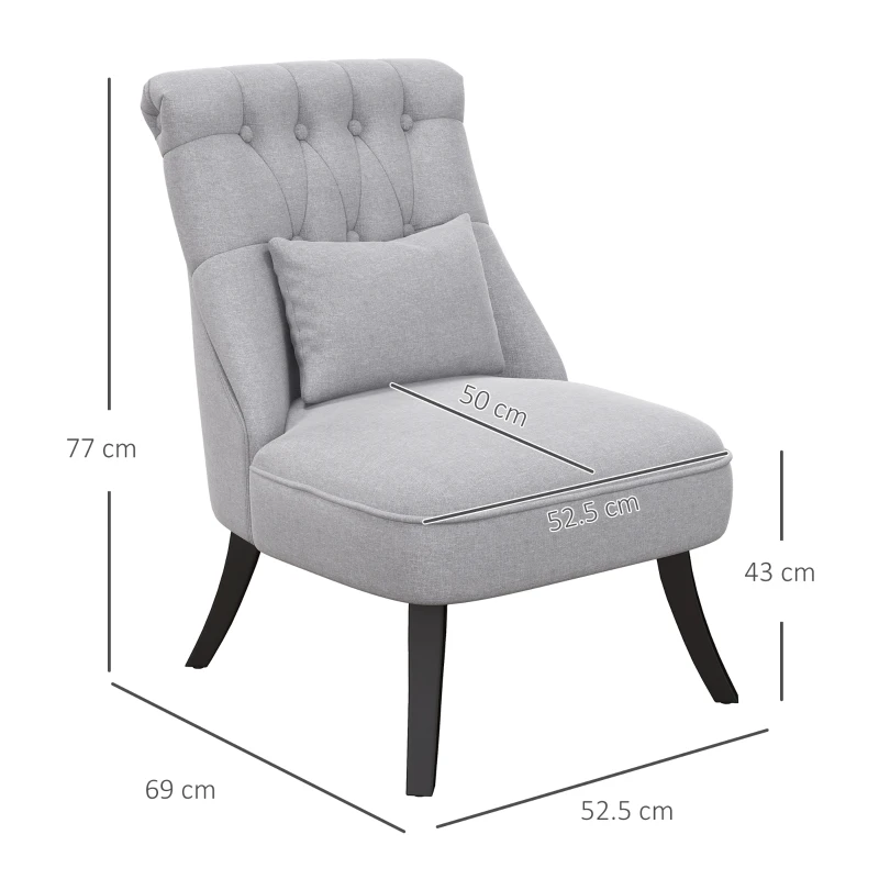 HOMCOM Tub Chair, Armless Single Sofa, Modern Button Tufted Armchair, Upholstered Linen Fabric Longue Accent Chair for Living Room, Bedroom, Set of 2, Grey