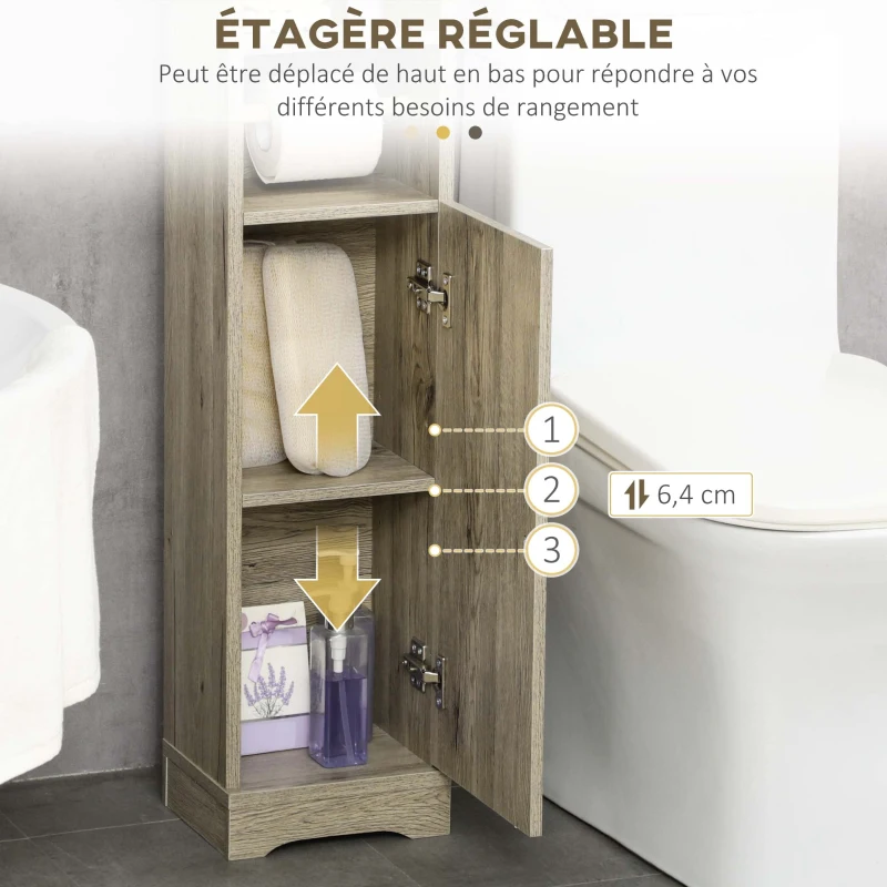 kleankin Meuble bas de salle de bain 1 étagère supérieure ouverte 2 compartiments et 1 placard 23 x 18 x 100 cm gris