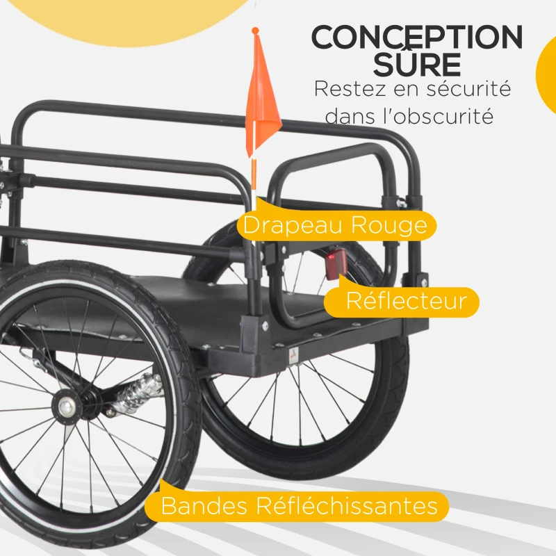 HOMCOM Remorque pliable pour vélo en acier roues 16 pouces charge max. 40 kg avec barre d'attelage universelle