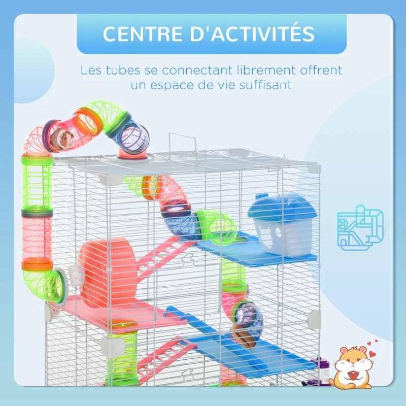 PawHut Cage pour hamster rongeur 4 étages avec tunnels mangeoire roue maison échelles dim. 46L x 30l x 58H cm vert(m-4)