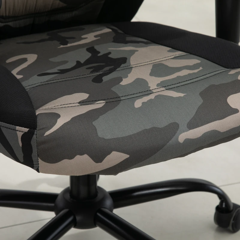 HOMCOM Fauteuil gaming militaire - chaise gamer - inclinable, hauteur réglable assise & accoudoirs, pivotant - polyester noir vert