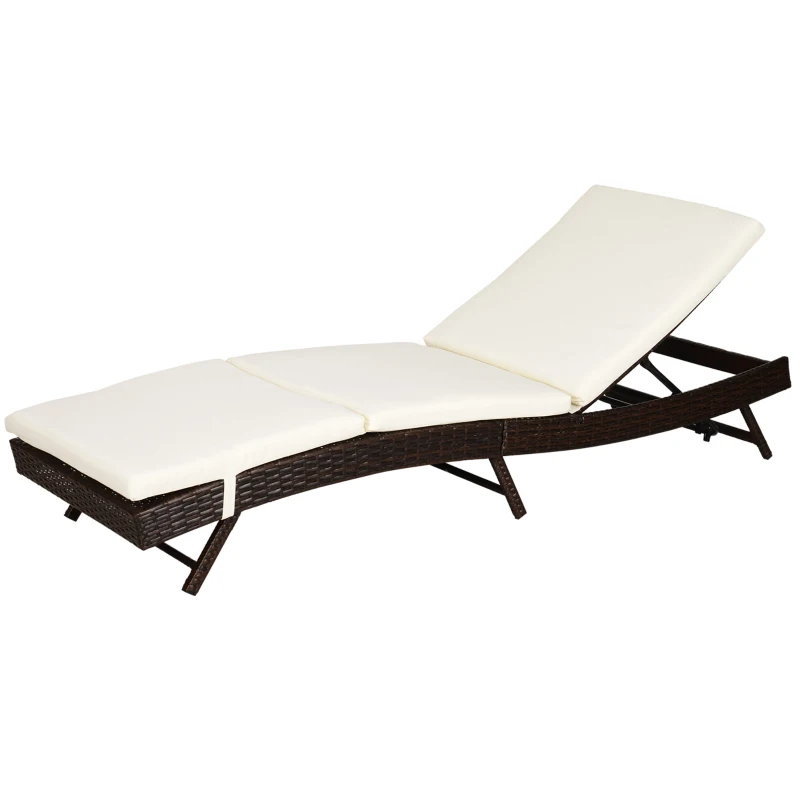 Outsunny Lettino a Sdraio da Giardino in Rattan Arredo Esterno Prendisole Regolabile con Cuscino Caffè Scuro 200 x 71 x 89cm