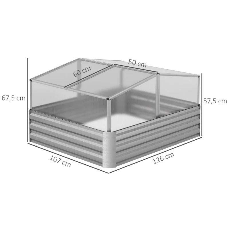 Outsunny Jardinière lit surélevé double toit ouvrable panneaux polycarbonate 126 x 107 x 57,5/67,5 cm