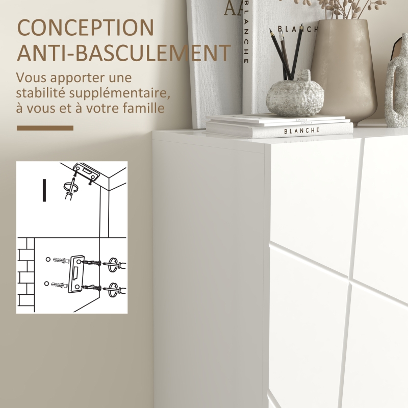 HOMCOM Meuble à chaussures meuble de rangement à chaussures 2 portes étagères réglables 72 x 31,5 x 95 cm blanc laqué