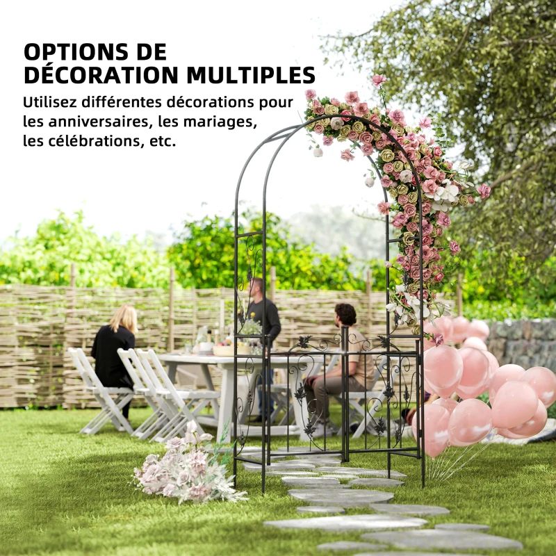 Outsunny Arche de jardin en acier arceau à rosiers avec double porte pour décoration de cérémonie 107 x 45 x 217 cm noir