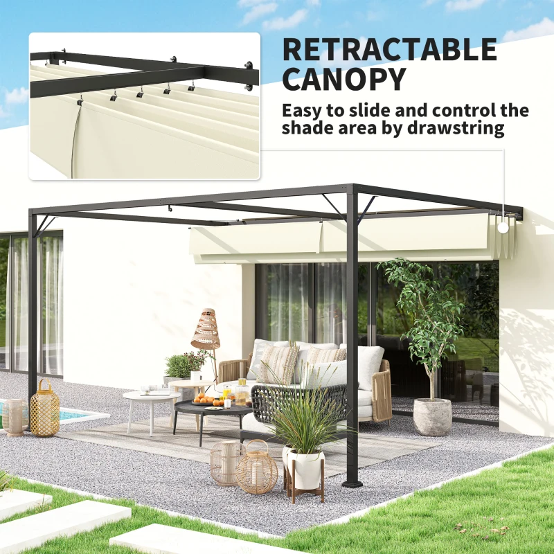 Outsunny 4 x 3 m Pergola, with Sliding Canopy - Cream