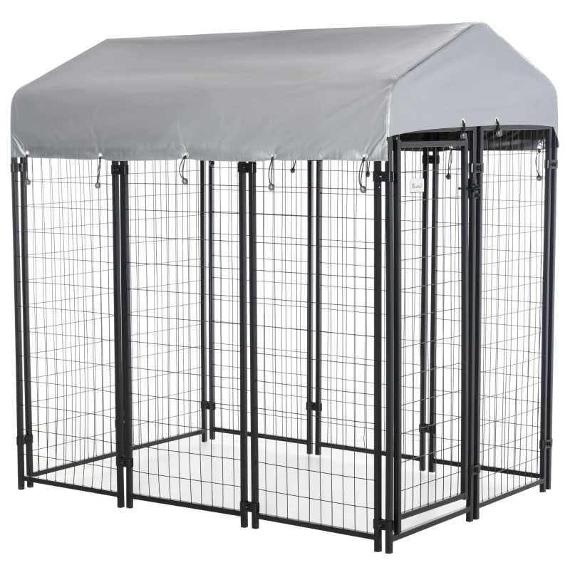 PawHut Outdoor Dog Kennel, Metal Dog Run, with Canopy, 183 x 121 x 183cm