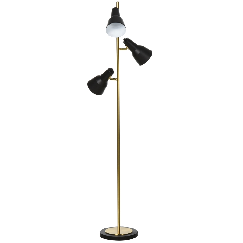 HOMCOM 150cm Lampada a Piantana da Terra con 3 Paralumi Regolabili, Base Rotonda, Interruttore a Pedale, in Metallo, Bronzo, 32x32x150cm