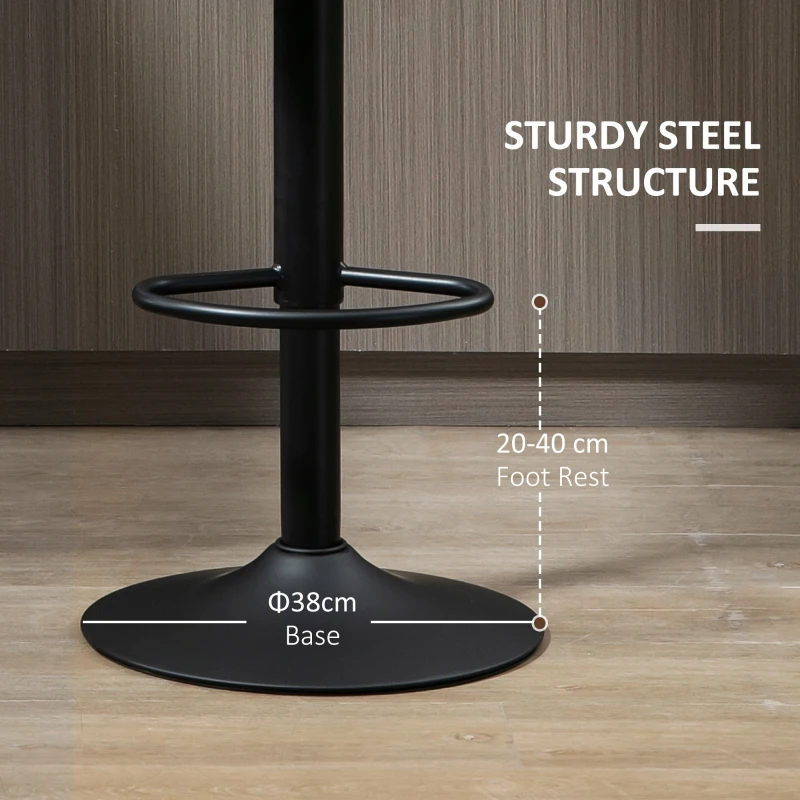 HOMCOM Breakfast Bar Stools Set of 2 with Curved Back 62-82cm Adjustable Height for Kitchen, Bar, Cafe, Brown