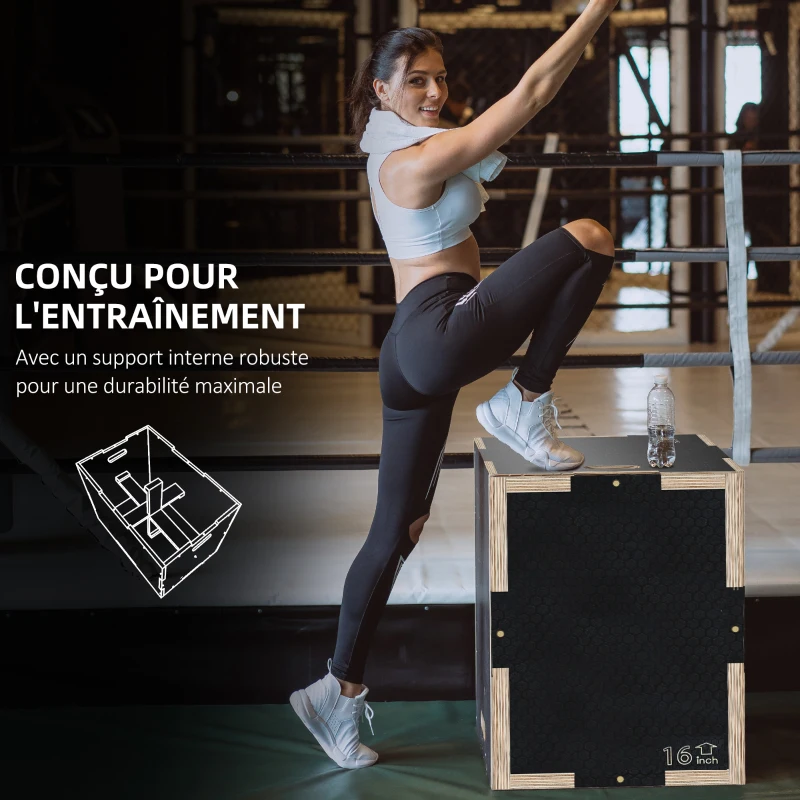 SPORTNOW Box Jump pliométrie 3 en 1 boîte à saut musculation fitness pour box training en bois, 30,5/35,5/40,5H cm