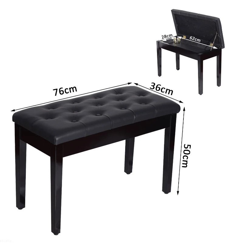 HOMCOM Taburete de Piano Banco de Teclado con Espacio de Almacenamiento Bajo del Asiento de Cuero Sintético 76x36x50 cm Negro